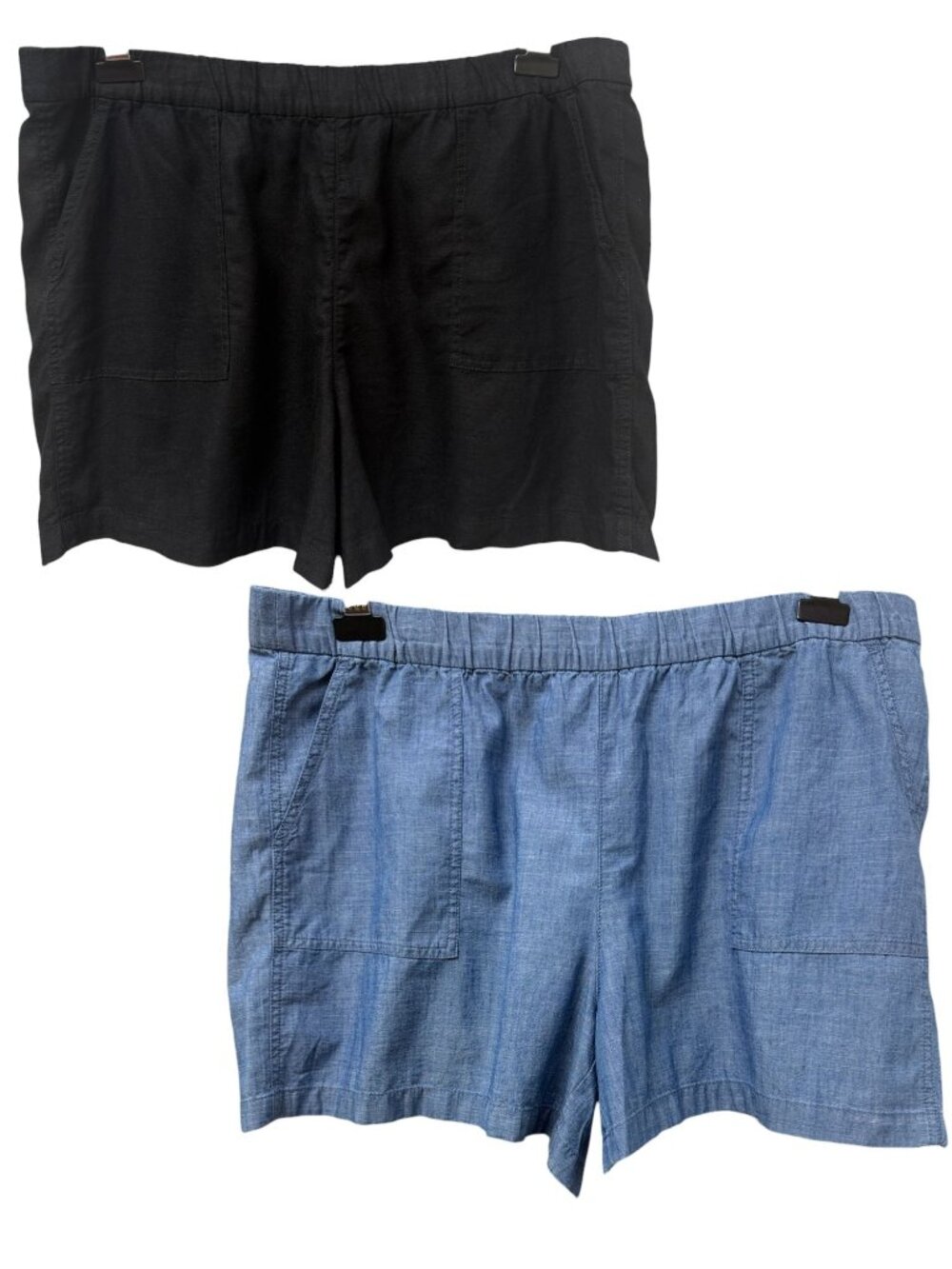 J.Crew Factory Womens Shorts XL Set of 2 Black Linen Blend Blue Chambray Pull On